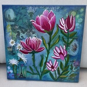 Whispers of Paris" Whimsical Floral Painting 12x12 Original Soft Girl